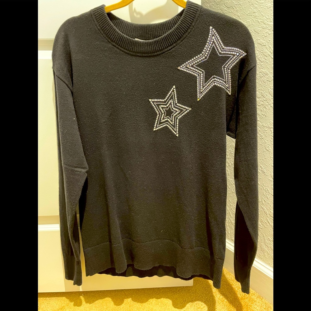 Michael Kors black cotton sweater with silver star embellishment size small